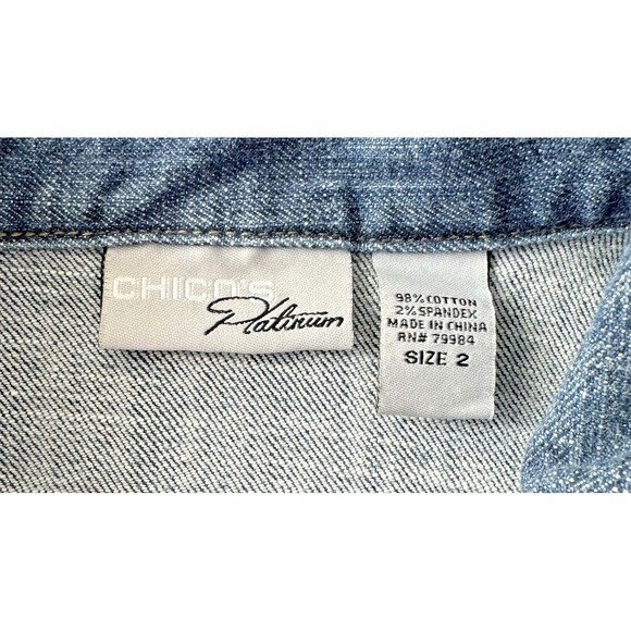 Chicos Platinum Denim Jacket Chicos Size 2 (US Size 12 or Large) Button Pocket - Picture 12 of 15